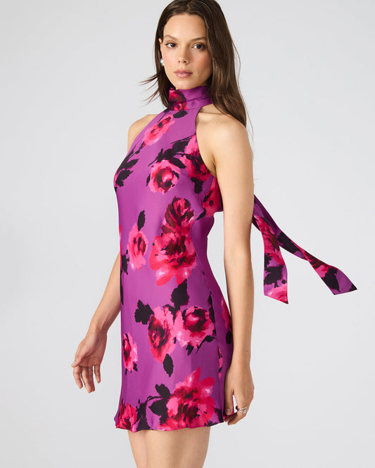 LARA Rosette Pink Halter Mini Floral Print Women's Dress | Steve Madden