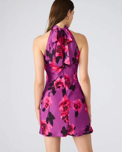 LARA Rosette Pink Halter Mini Floral Print Women's Dress | Steve Madden