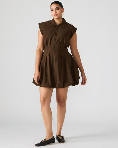 DYANNE Dark Espresso Women's Zip-Front Bubble-Hem Dress | Steve Madden