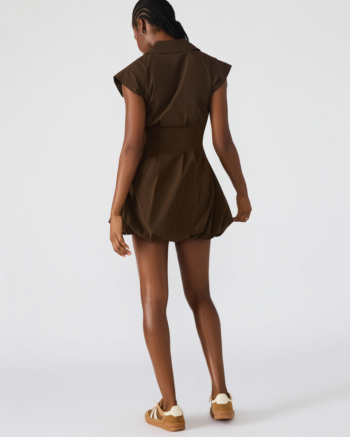 DYANNE Dark Espresso Women's Zip-Front Bubble-Hem Dress | Steve Madden