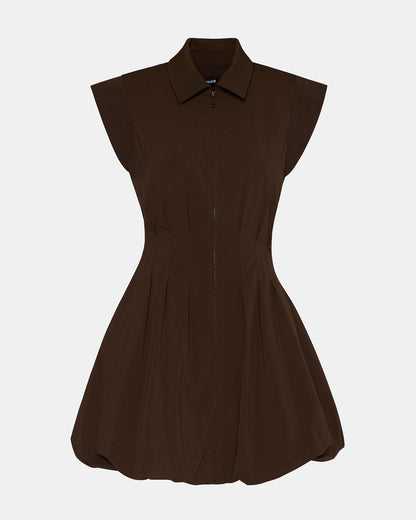 DYANNE Dark Espresso Women's Zip-Front Bubble-Hem Dress | Steve Madden