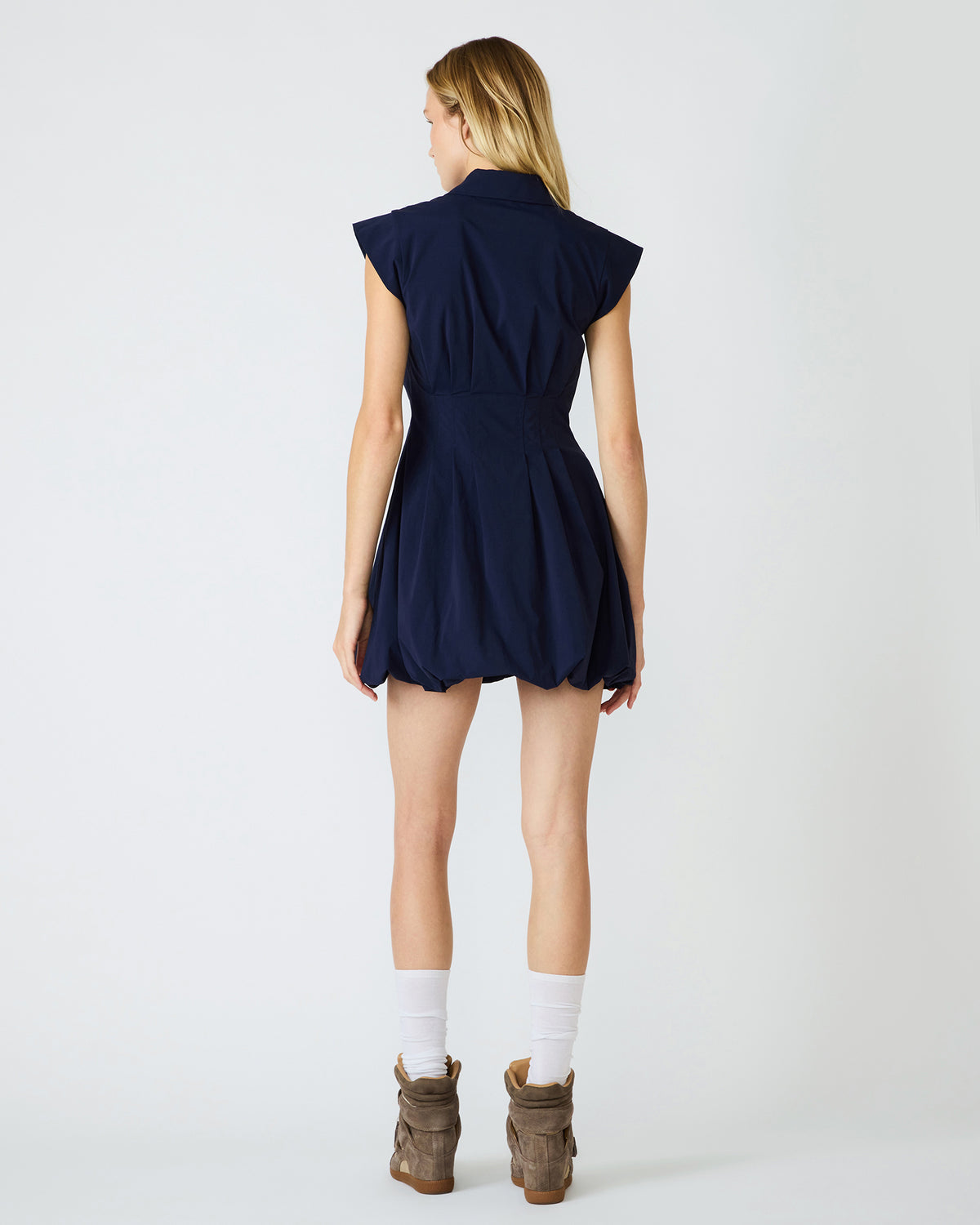 DYANNE Marine Women's Zip-Front Bubble-Hem Dress | Steve Madden
