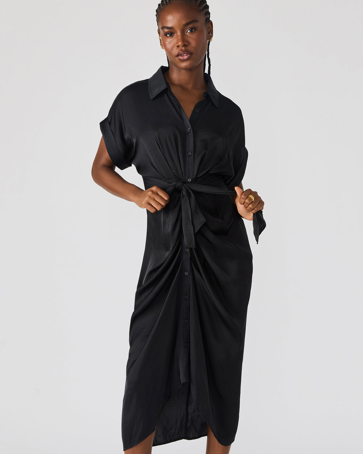 TORI Black Button Up Collared Midi Dress | Steve Madden