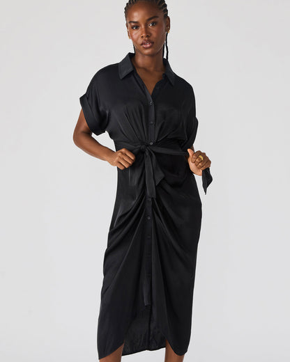 TORI Black Button Up Collared Midi Dress | Steve Madden