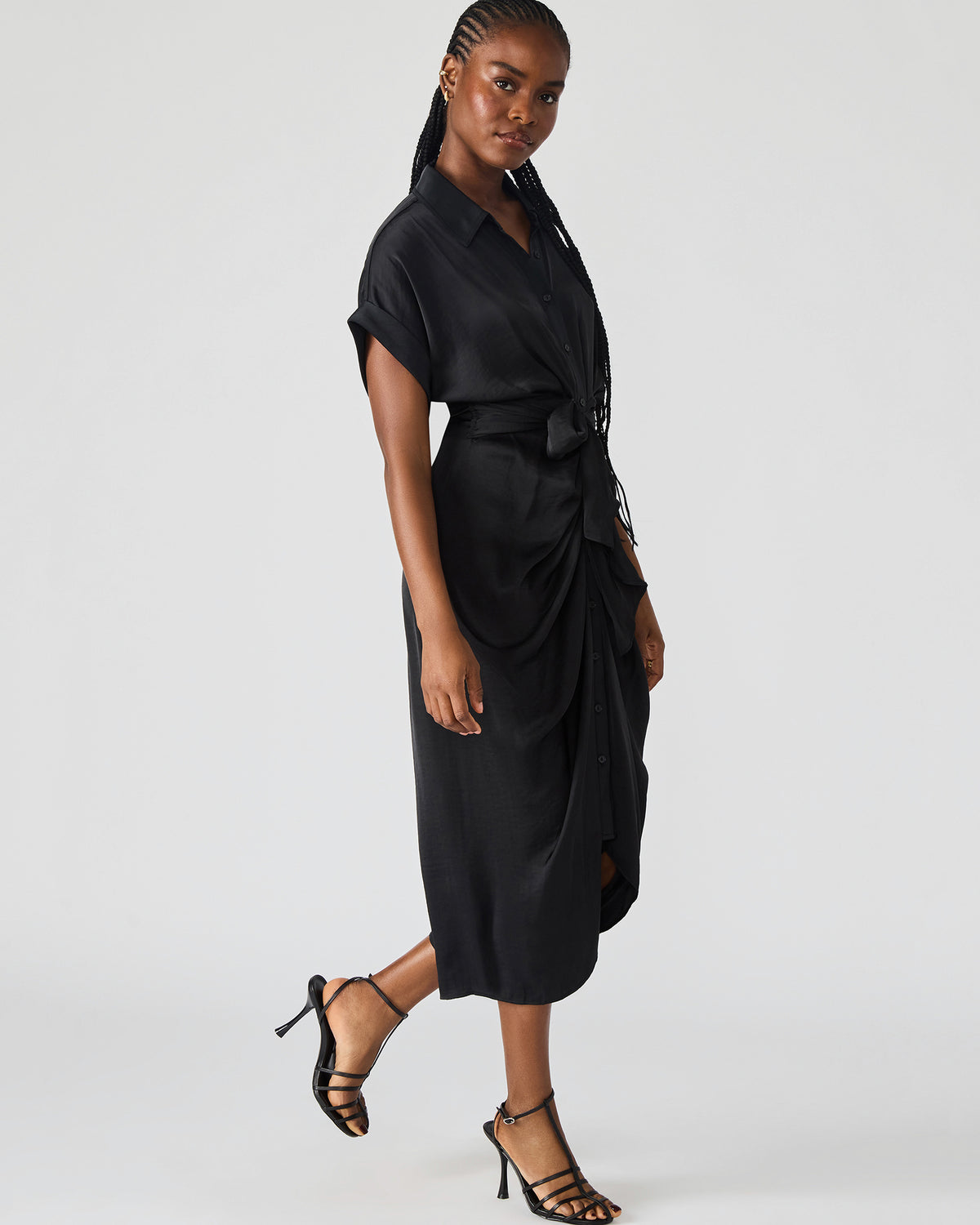 TORI Black Button Up Collared Midi Dress | Steve Madden
