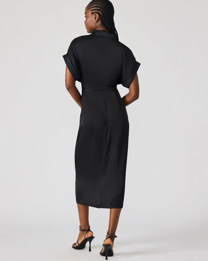 TORI Black Button Up Collared Midi Dress | Steve Madden