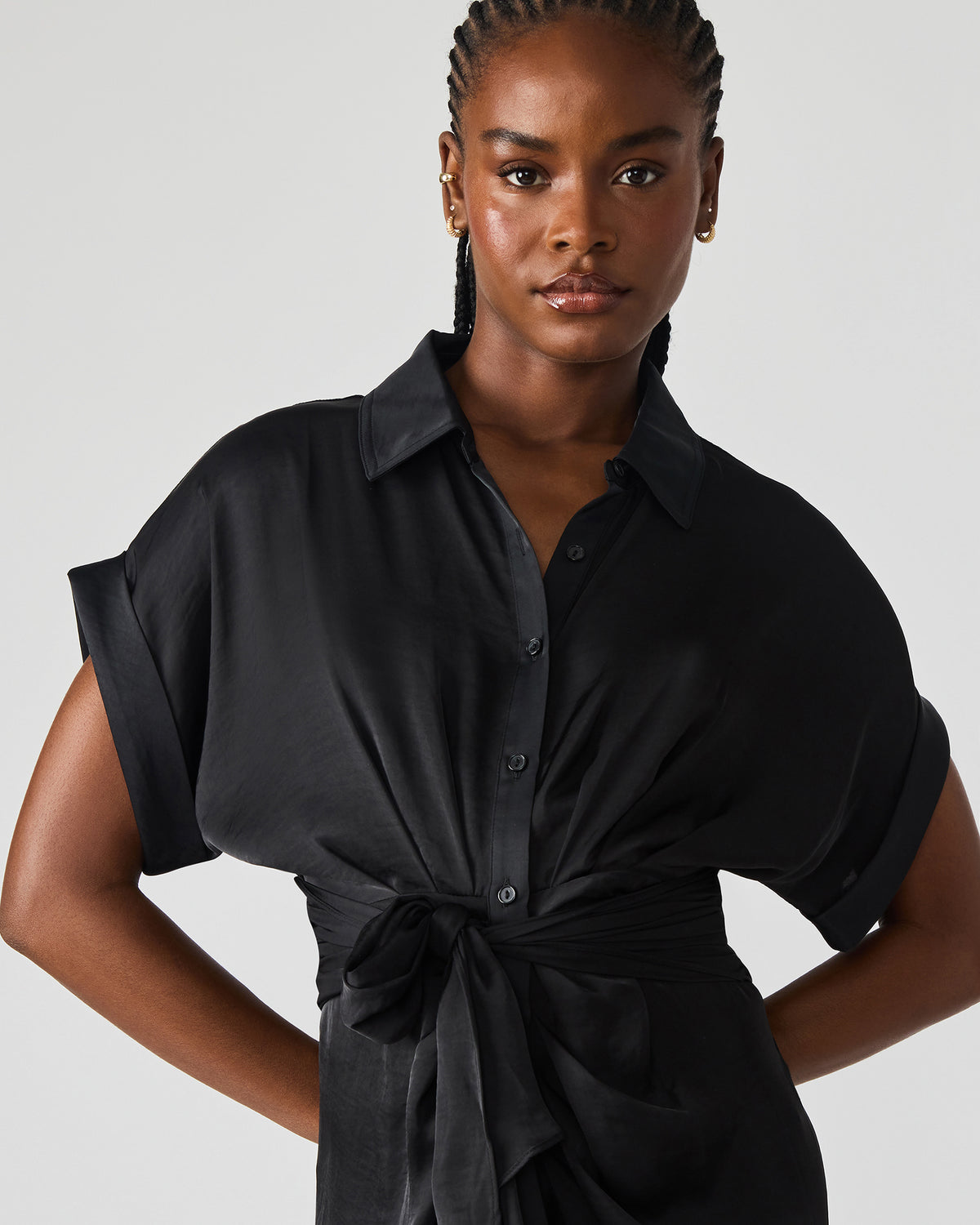 TORI Black Button Up Collared Midi Dress | Steve Madden