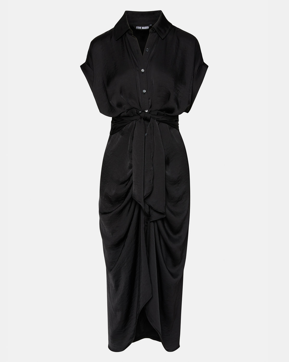 TORI Black Button Up Collared Midi Dress | Steve Madden
