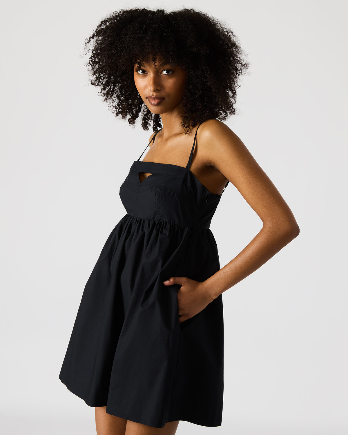MEADOW Black Mini Cut-Out Flowy Dress | Steve Madden