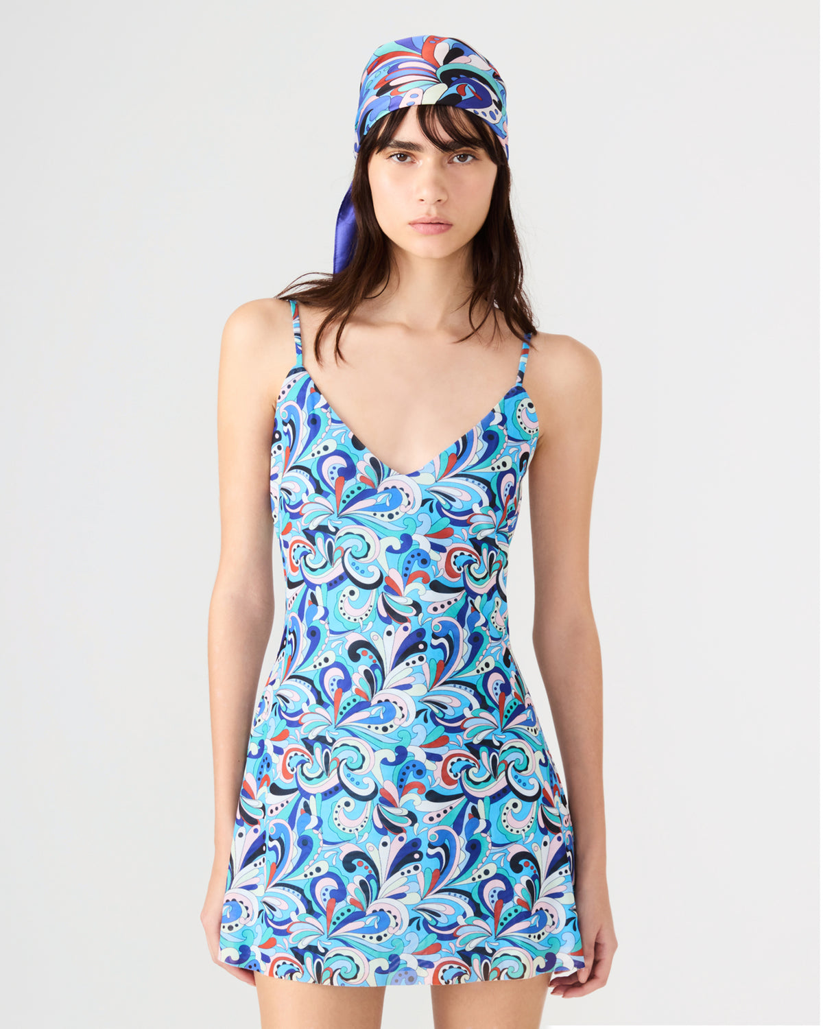 SHEILA Teal Paisley Sleeveless V-Neckline Printed Slip Mini Women's Dress | Steve Madden