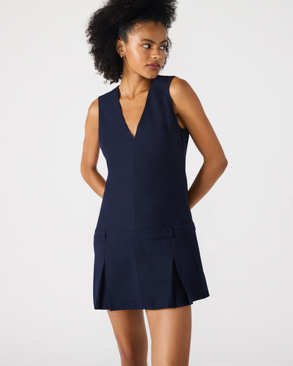 HENLEY Midnight Sleeveless V-neck Mini Pleated Women's Dress | Steve Madden