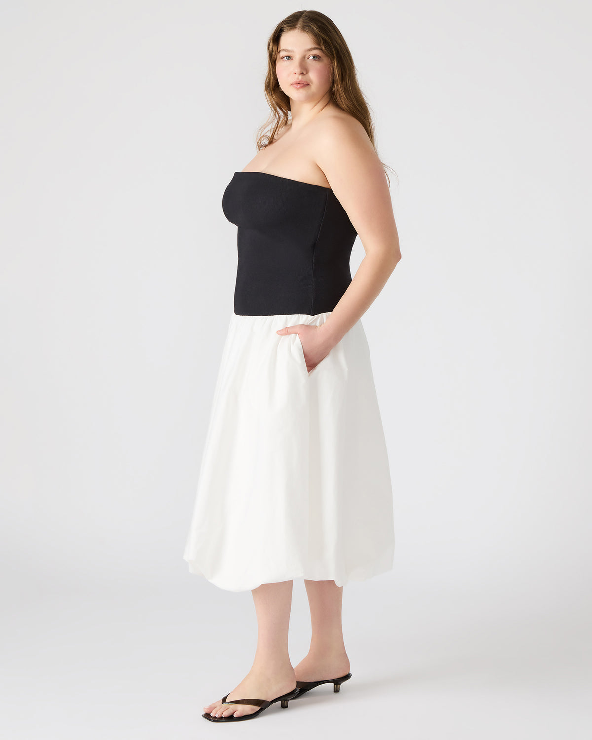 OLIVER Dress Smoke Strapless Midi Bubble Dress | Women's Dresses | Steve Madden