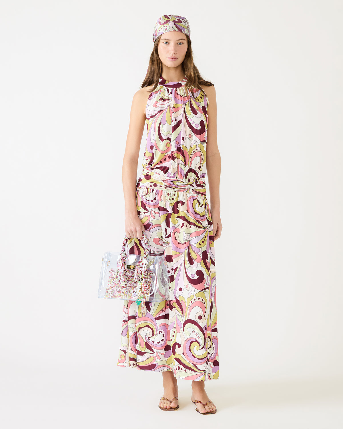GALA Dress Petal Paisley Maxi Halter Neck Flowy Open-Back Women's Dress | Steve Madden