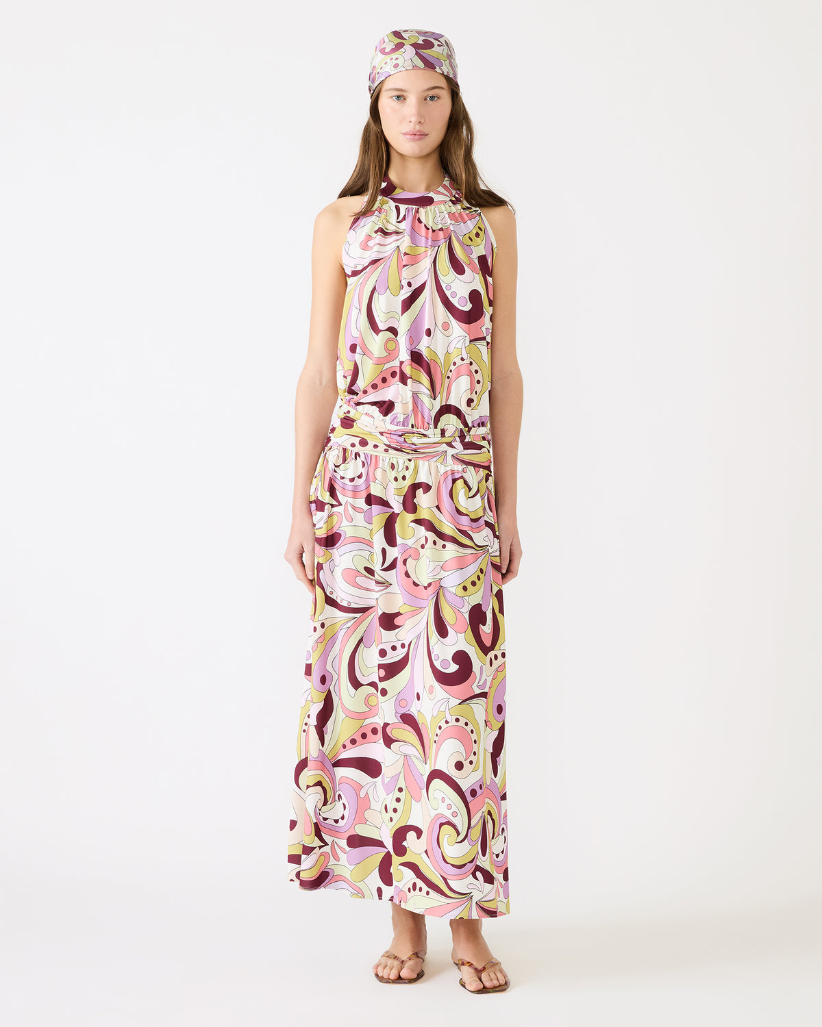 GALA Dress Petal Paisley Maxi Halter Neck Flowy Open-Back Women's Dress | Steve Madden