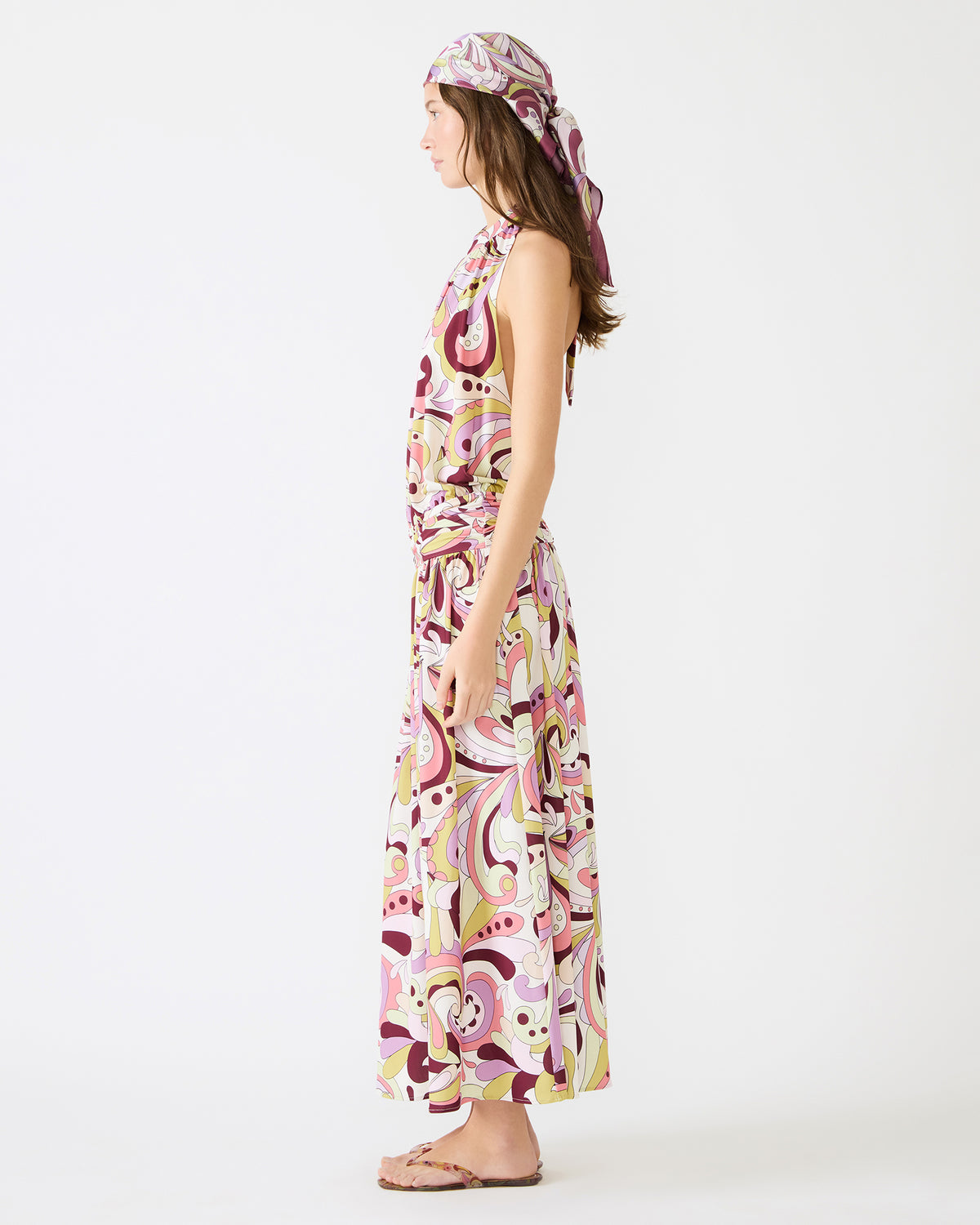 GALA Dress Petal Paisley Maxi Halter Neck Flowy Open-Back Women's Dress | Steve Madden