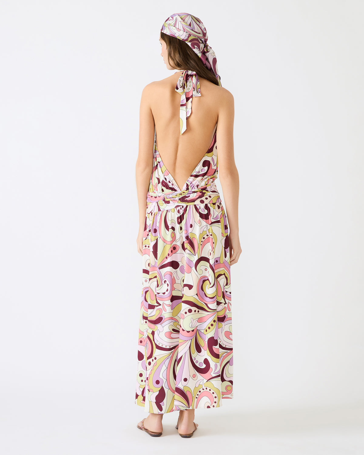 GALA Dress Petal Paisley Maxi Halter Neck Flowy Open-Back Women's Dress | Steve Madden