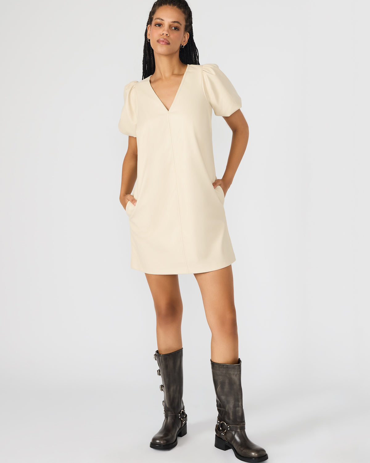 TILLY Bone Short-Sleeved Faux Leather Women's Dress | Steve Madden