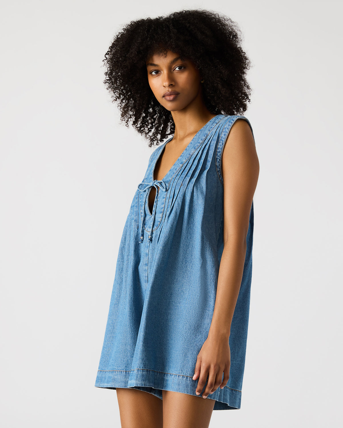 MICK Denim Pull-On Tie-Front Women's Romper | Steve Madden