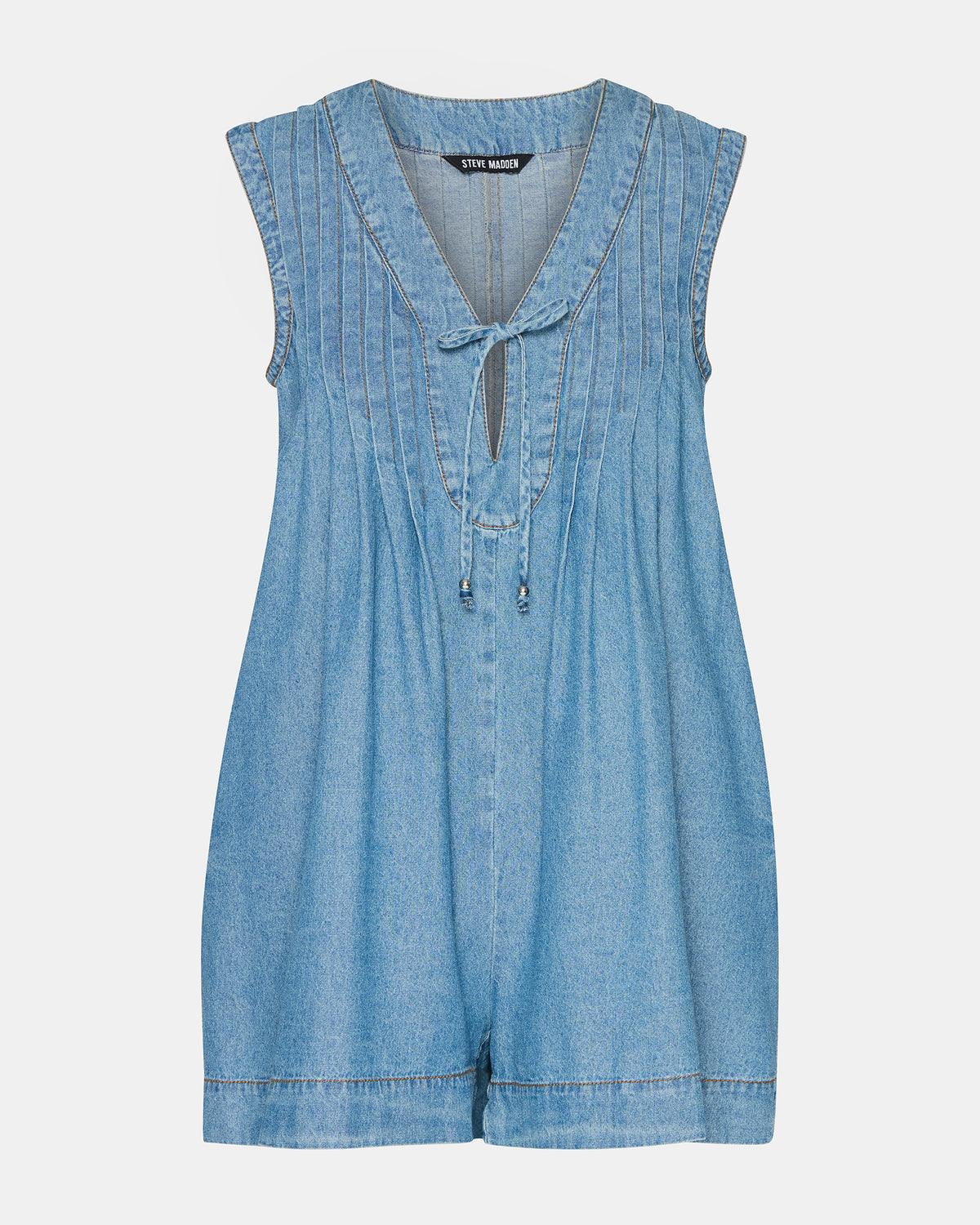 MICK Denim Pull-On Tie-Front Women's Romper | Steve Madden