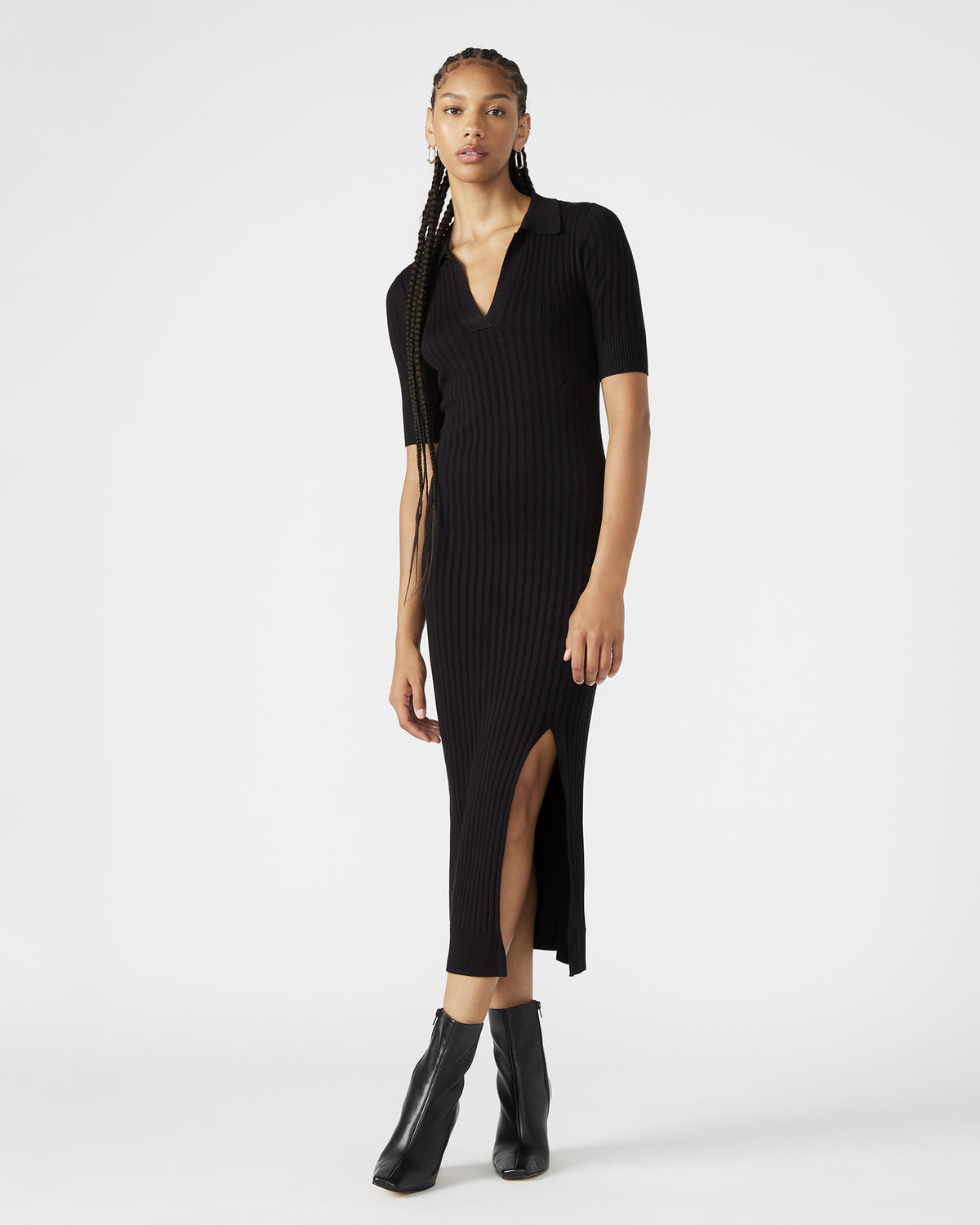 LINDY Dress Black | Collared Midi Dress | Steve Madden
