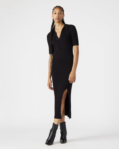 LINDY Dress Black | Collared Midi Dress | Steve Madden