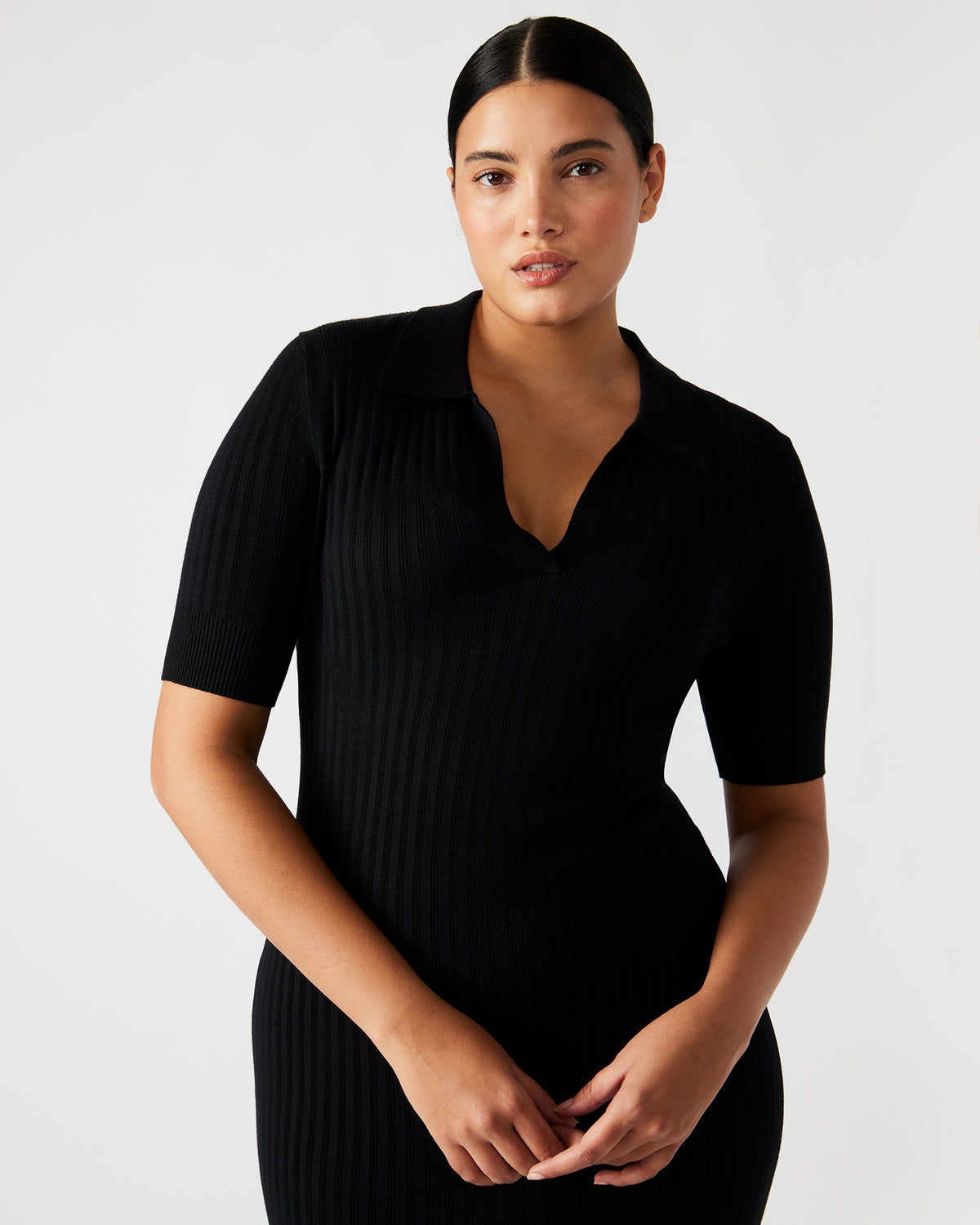 LINDY Dress Black | Collared Midi Dress | Steve Madden