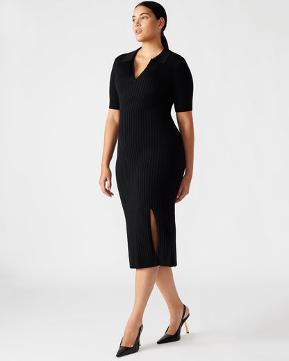 LINDY Dress Black | Collared Midi Dress | Steve Madden