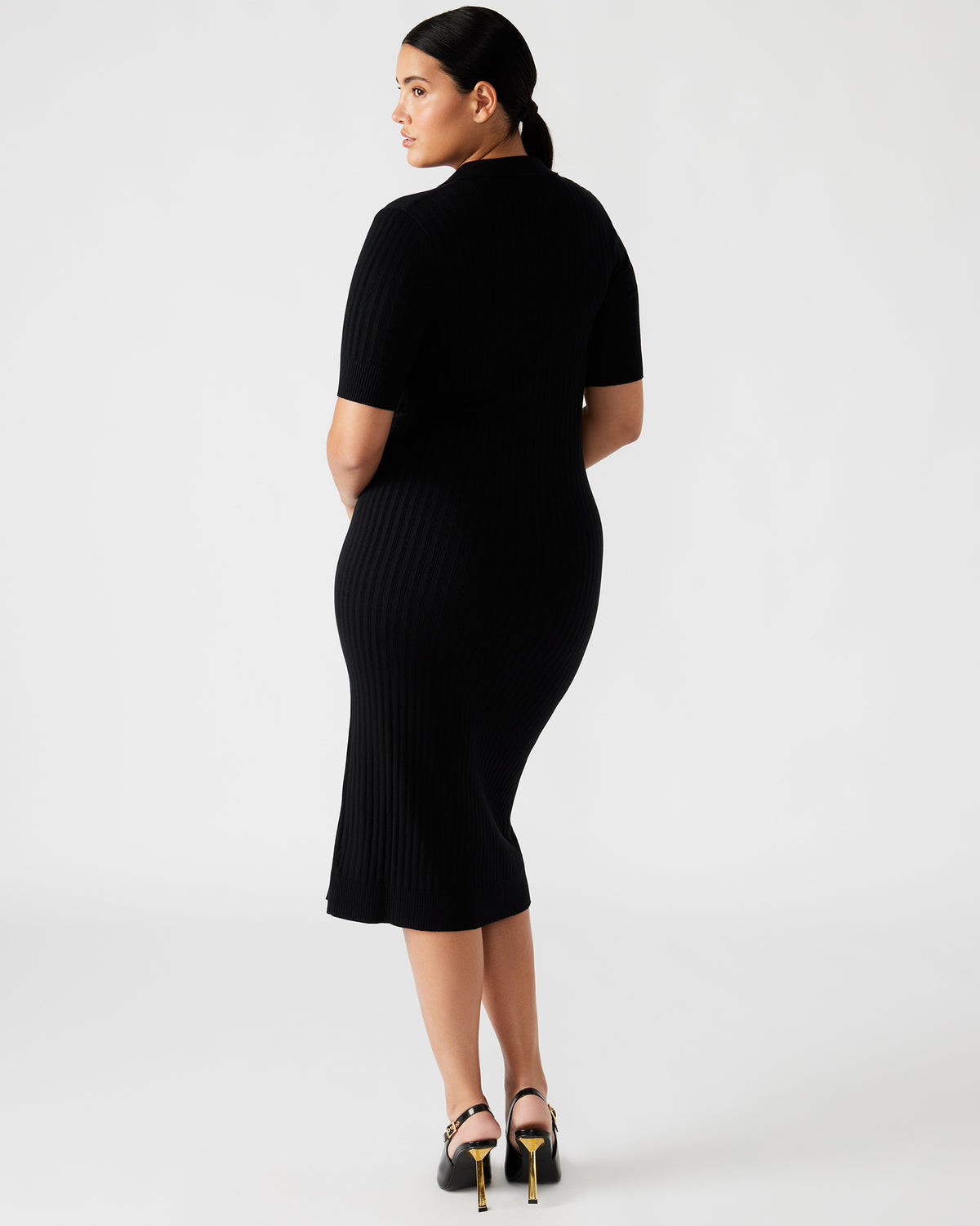 LINDY Dress Black | Collared Midi Dress | Steve Madden
