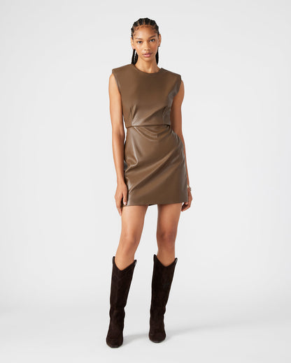 BELEN Brown Women's Shoulder Pad Mini Dress | Steve Madden