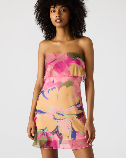 BRYAR Multi Strapless Flowy Mesh Overlay Floral Print Mini Women's Dress | Steve Madden