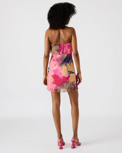 BRYAR Multi Strapless Flowy Mesh Overlay Floral Print Mini Women's Dress | Steve Madden