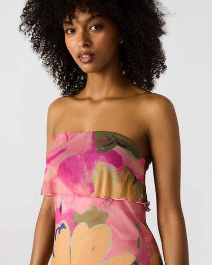 BRYAR Multi Strapless Flowy Mesh Overlay Floral Print Mini Women's Dress | Steve Madden