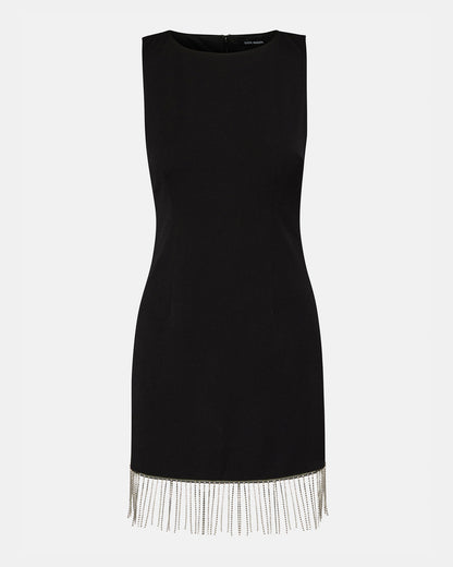 ELENORA Dress Black | Women's Sleeveless Bodycon Rhinestone Fringe Dress | Steve Madden