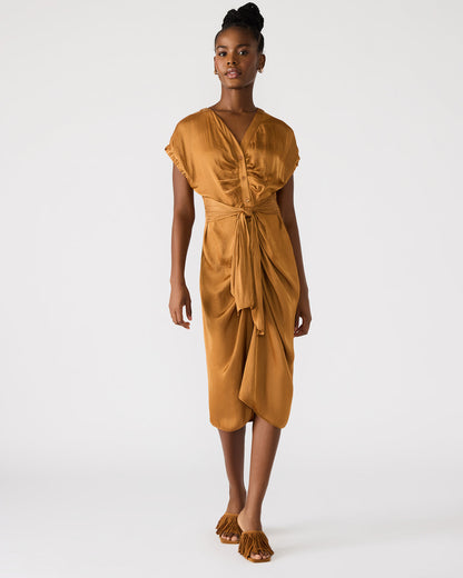 BRUNO Caramel Women's Button-Up Short-Sleeved Midi Dress | Steve Madden