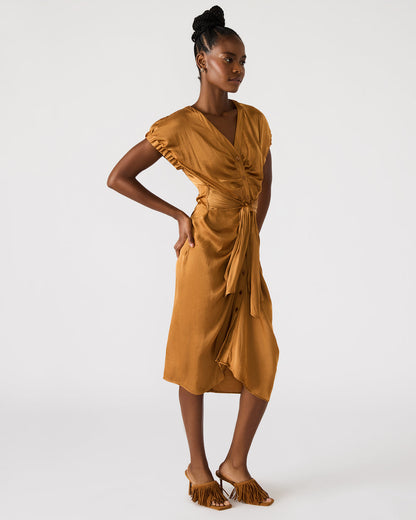 BRUNO Caramel Women's Button-Up Short-Sleeved Midi Dress | Steve Madden