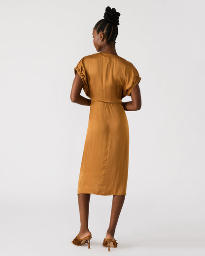 BRUNO Caramel Women's Button-Up Short-Sleeved Midi Dress | Steve Madden