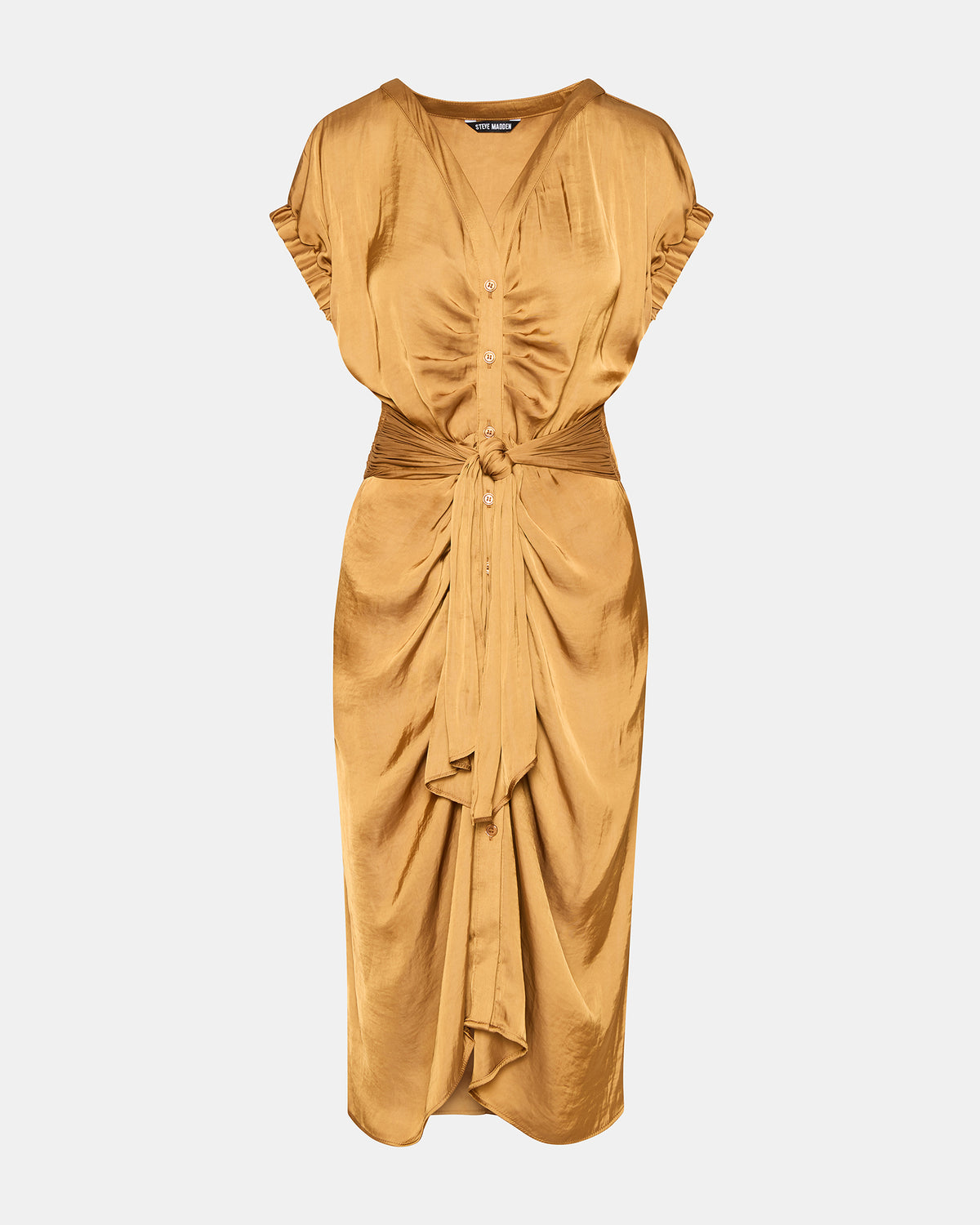 BRUNO Caramel Women's Button-Up Short-Sleeved Midi Dress | Steve Madden