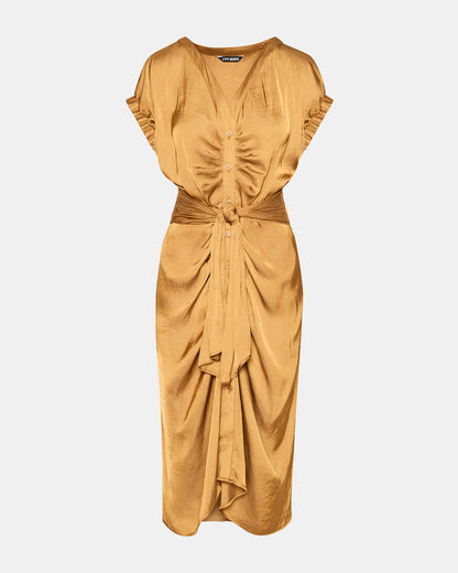 BRUNO Caramel Women's Button-Up Short-Sleeved Midi Dress | Steve Madden