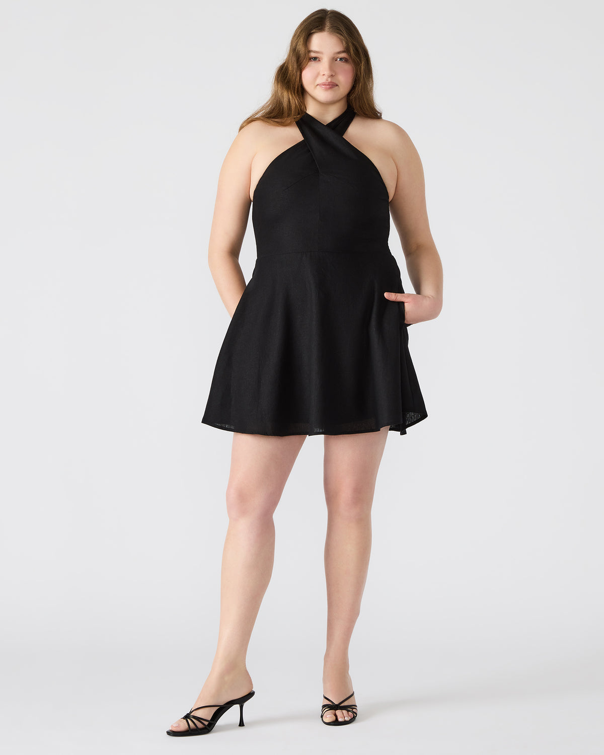 KOSTA Black Women's Mini Halter Cross-Neck Dress | Steve Madden