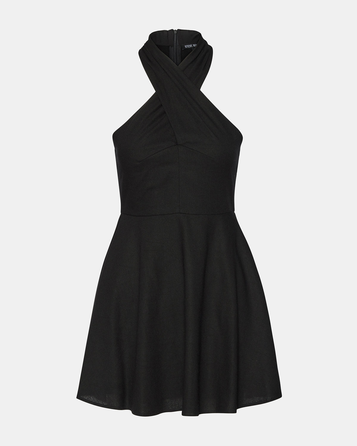 KOSTA Black Women's Mini Halter Cross-Neck Dress | Steve Madden