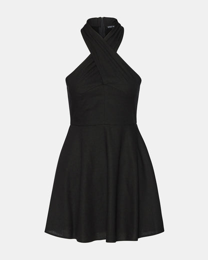 KOSTA Black Women's Mini Halter Cross-Neck Dress | Steve Madden