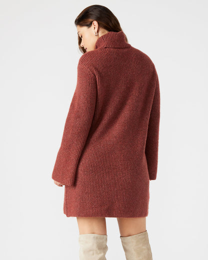 ABBIE Sweater Dress Rust | Mini Turtleneck Flared Sleeve Dress | Steve Madden