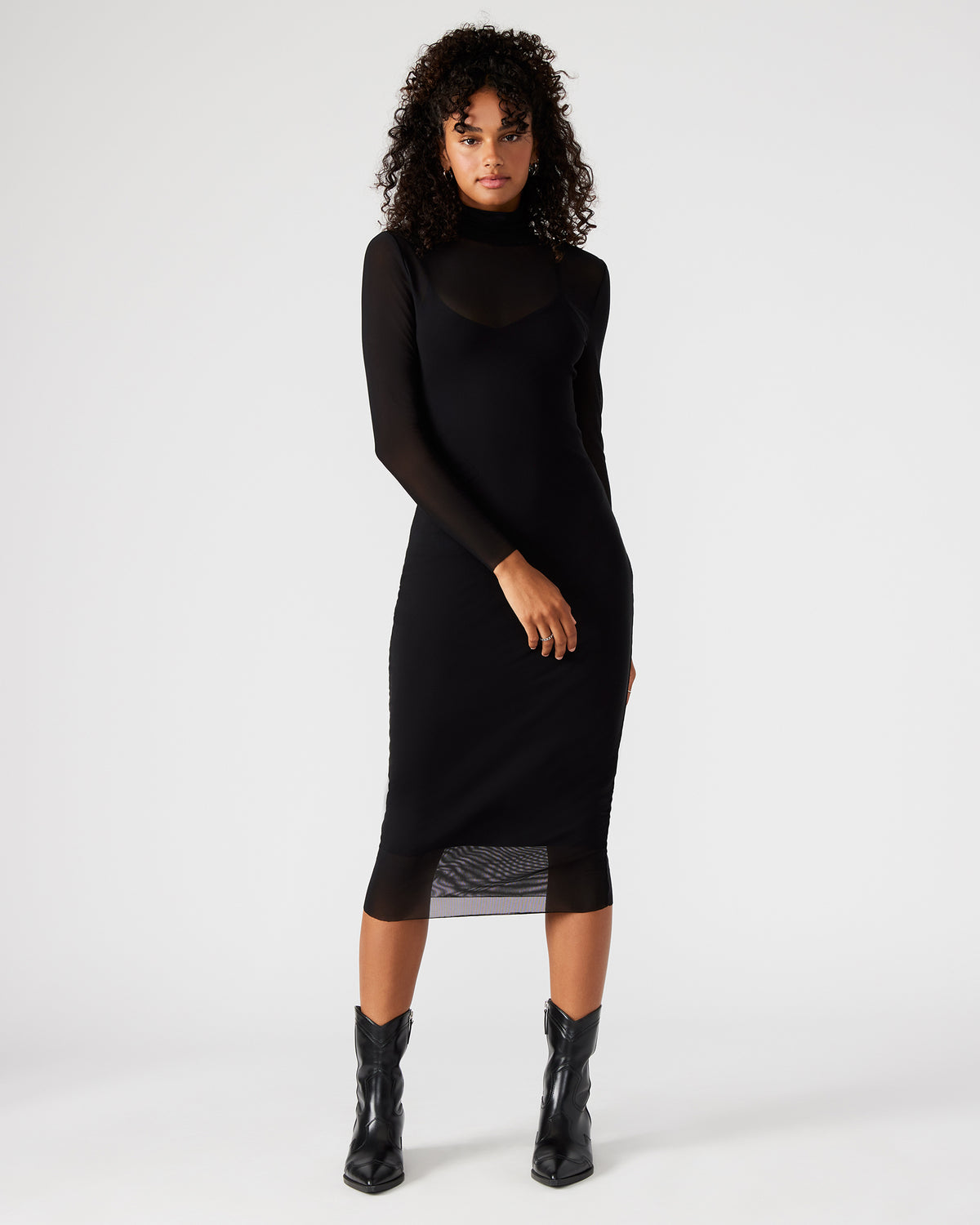 VIVIENNE Black Women's Mock Neck Midi Dress | Steve Madden