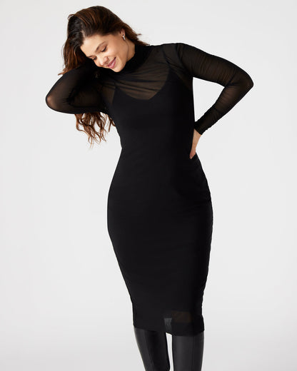 VIVIENNE Black Women's Mock Neck Midi Dress | Steve Madden