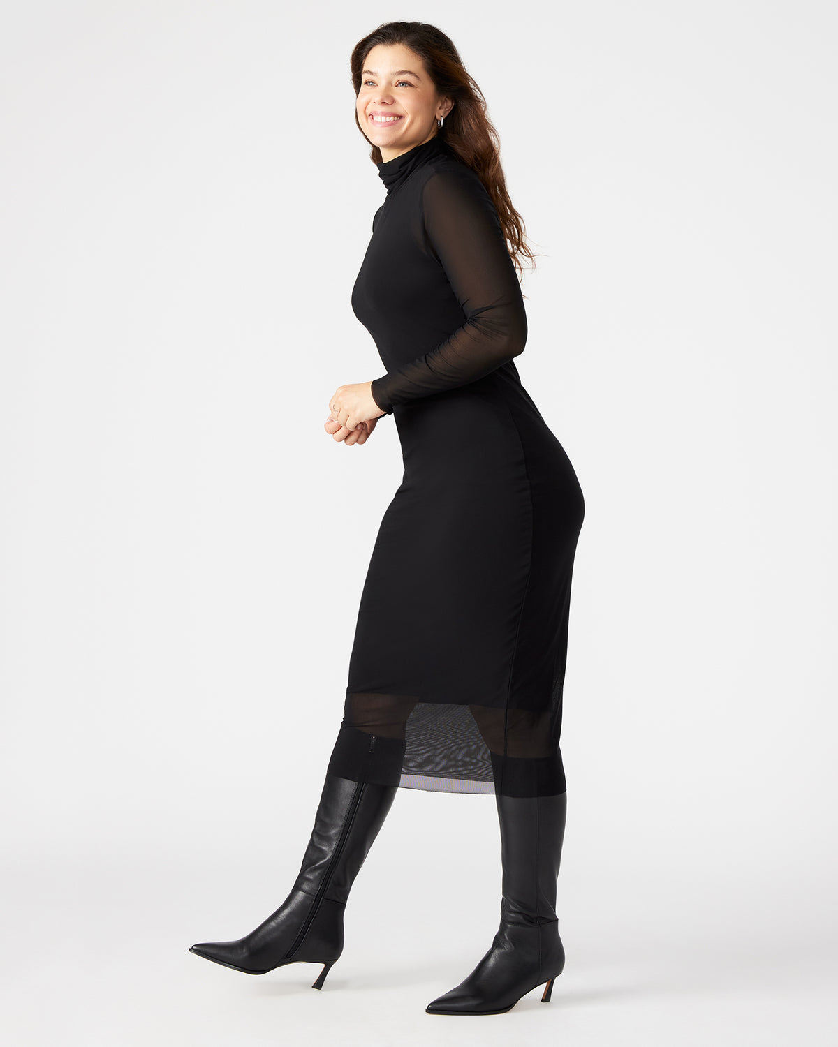 VIVIENNE Black Women's Mock Neck Midi Dress | Steve Madden