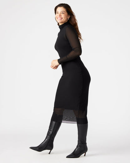VIVIENNE Black Women's Mock Neck Midi Dress | Steve Madden