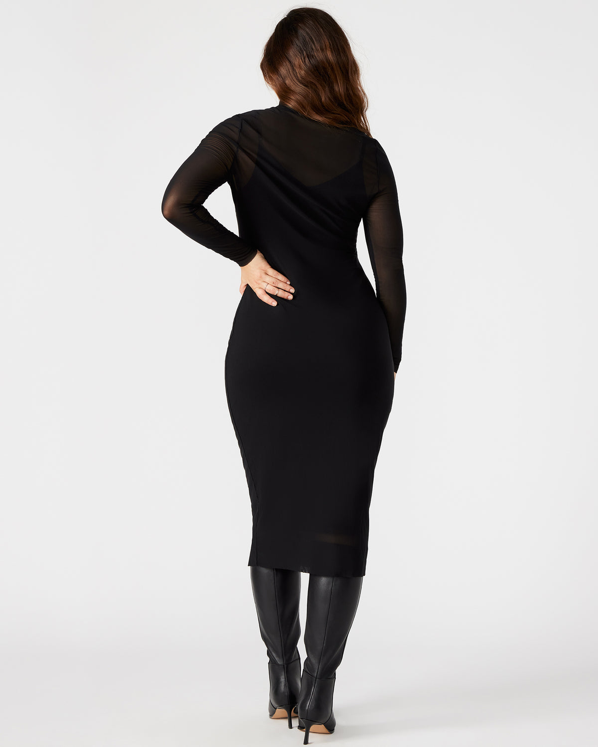 VIVIENNE Black Women's Mock Neck Midi Dress | Steve Madden