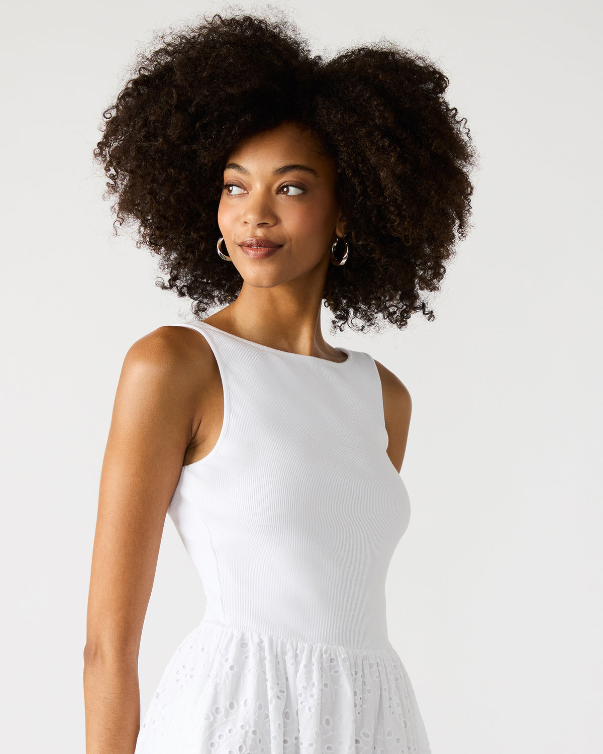 JULIAN White Women's Eyelet Sleeveless Midi Dress | Steve Madden