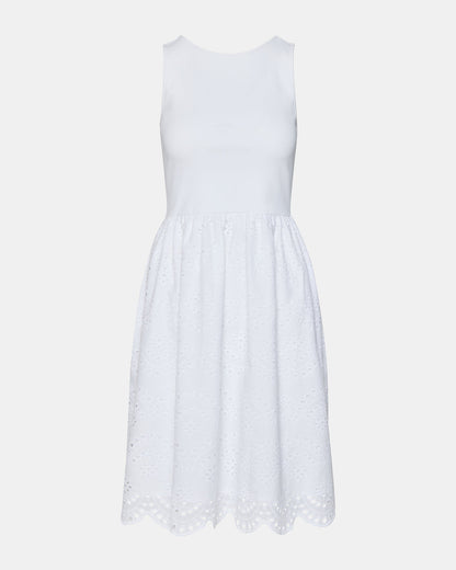JULIAN White Women's Eyelet Sleeveless Midi Dress | Steve Madden