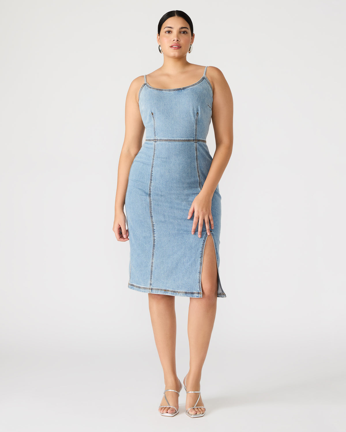 GISELLE Denim Midi Women's Dress with Slit | Steve Madden